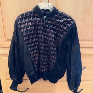 Augustina Leather Black Suede Horse Bomber Sweater Jacket Coat Women’s M